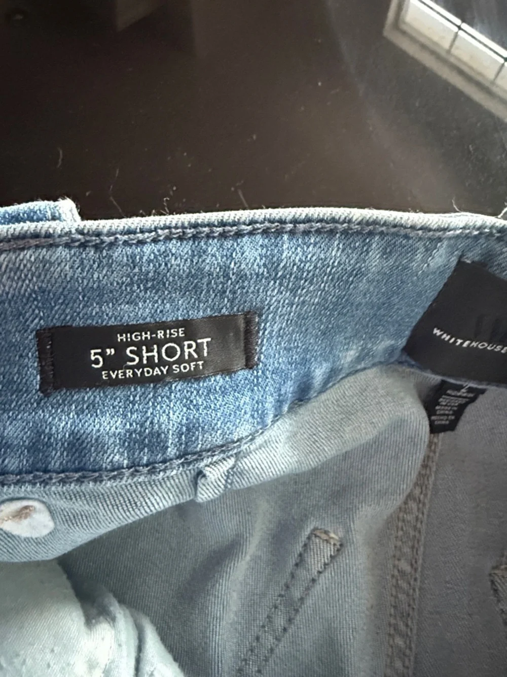 White House Black Market Light Blue High-Rise Denim Shorts with Gold Buttons - Picture 2 of 4